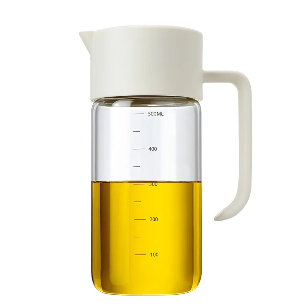Olivenöl- und Essigspender aus Glas mit automatischer Klappschale für tropffreies Kochen in der Küche Weiss
